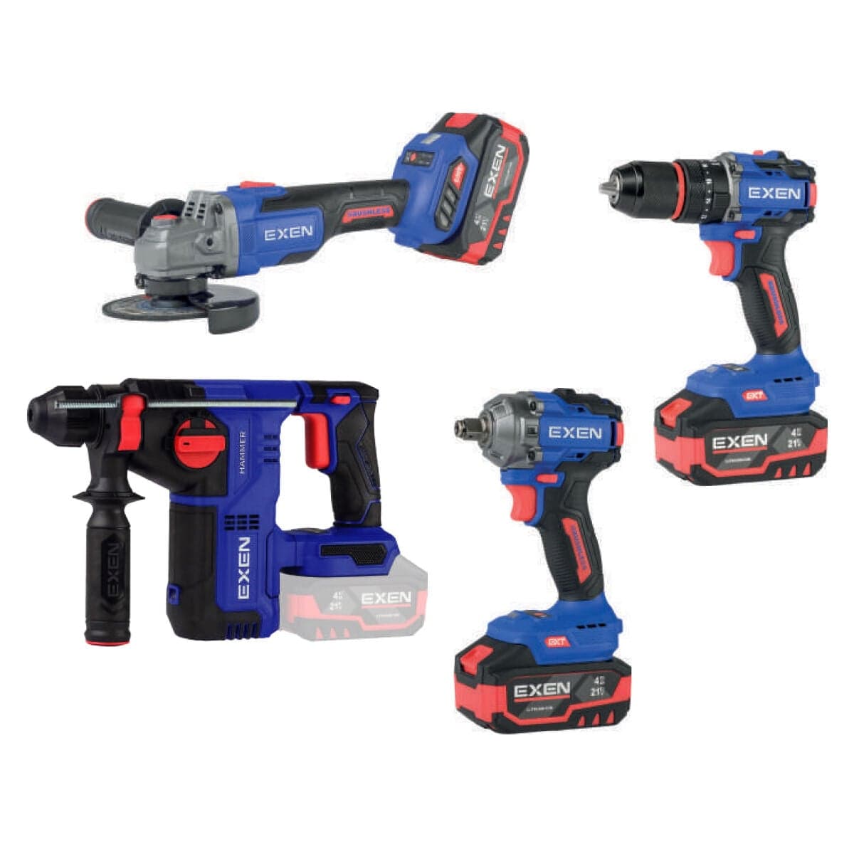 EXEN EN 404 SET - 21V 4Ah Kömürsüz Şarjlı Makina 4'lü Set