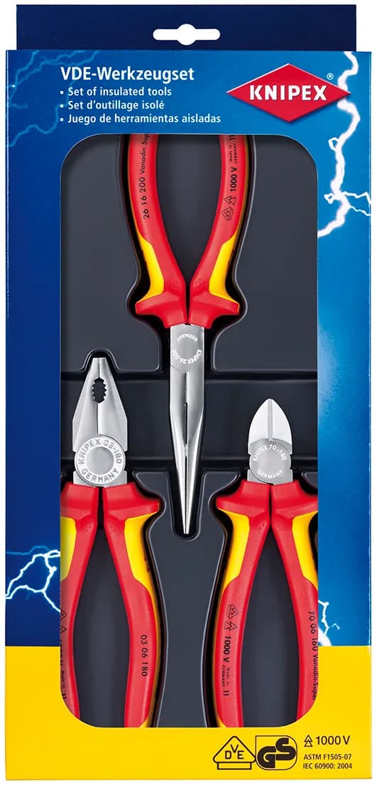 Knipex 002012 Vde Kombine Pense+Karga Burun+Yan Keski Set