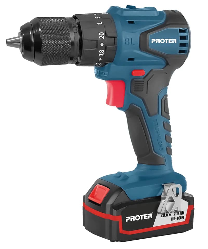 PROTER PST 522 BL 2.0Ah 20V Li-ion Pil 2 Vts. Darbeli Kömürsüz Şarjlı Matkap