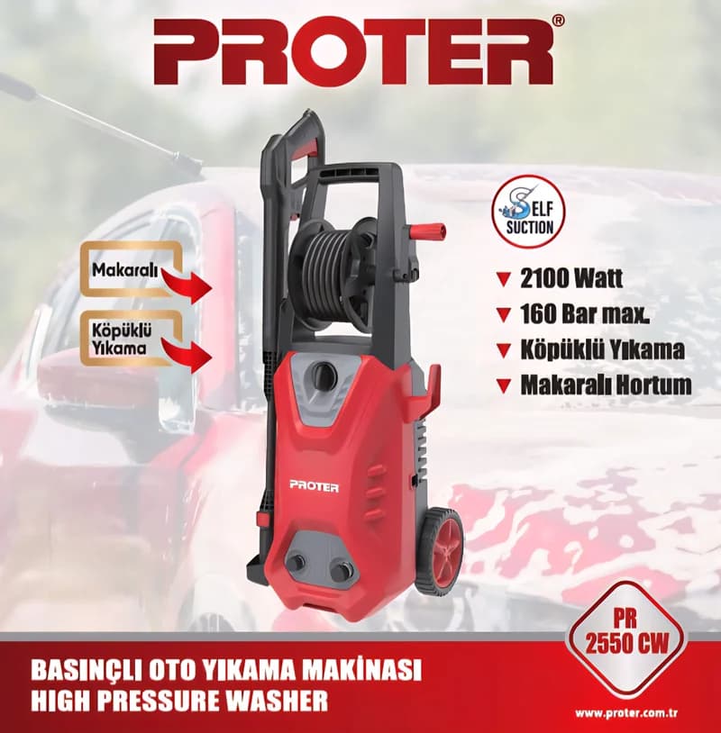PROTER PR 2550 CW 160 Bar 2100 W B. Oto Yıkama Makinası (Makaralı)