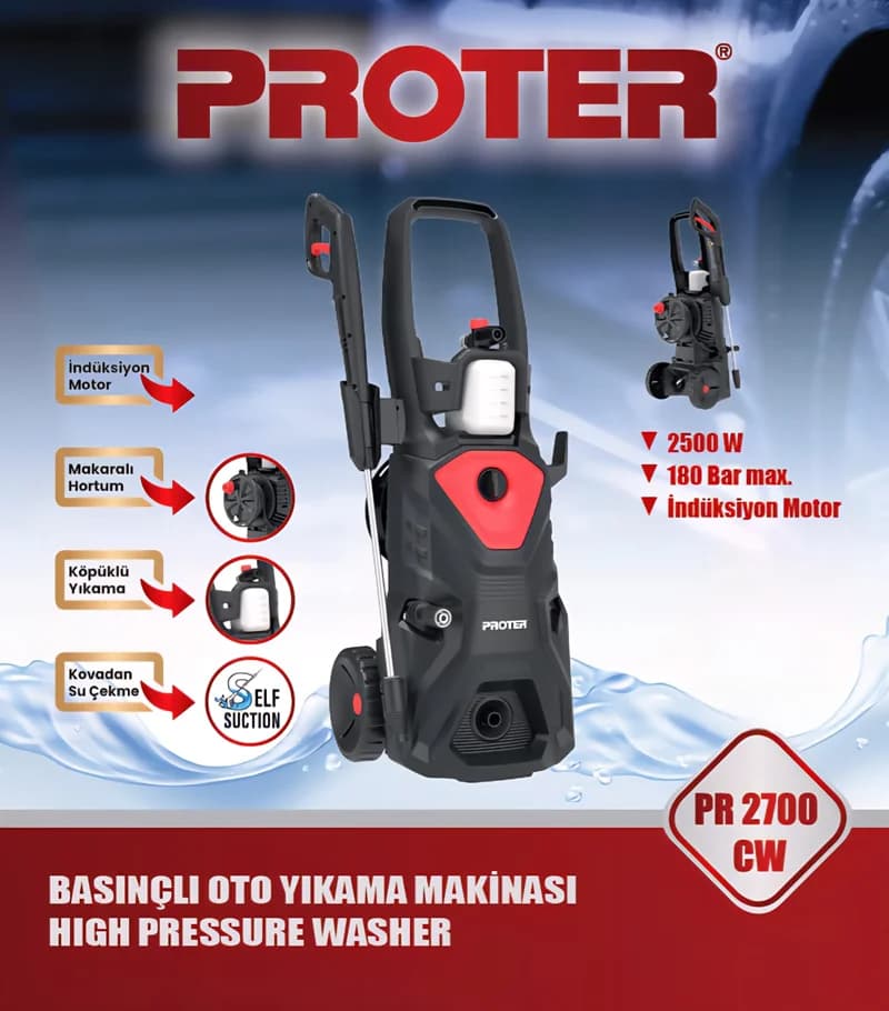 PROTER PR 2700 CW 180 Bar 2500 W B. Oto Yıkama Makinası (Makaralı)