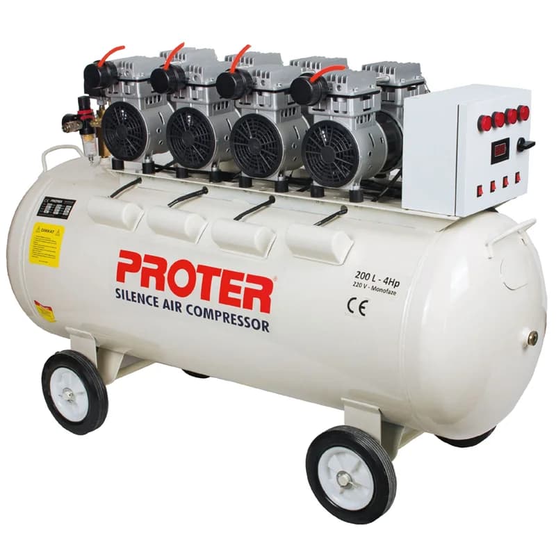 PROTER PR 204 S Sessiz-Yağsız 200 LT 4HP Monofoze 8 Bar Hava Kompresörü