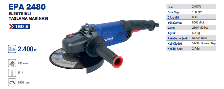 EXEN EPA 2480 - 180mm 2400W Elektrikli Taşlama