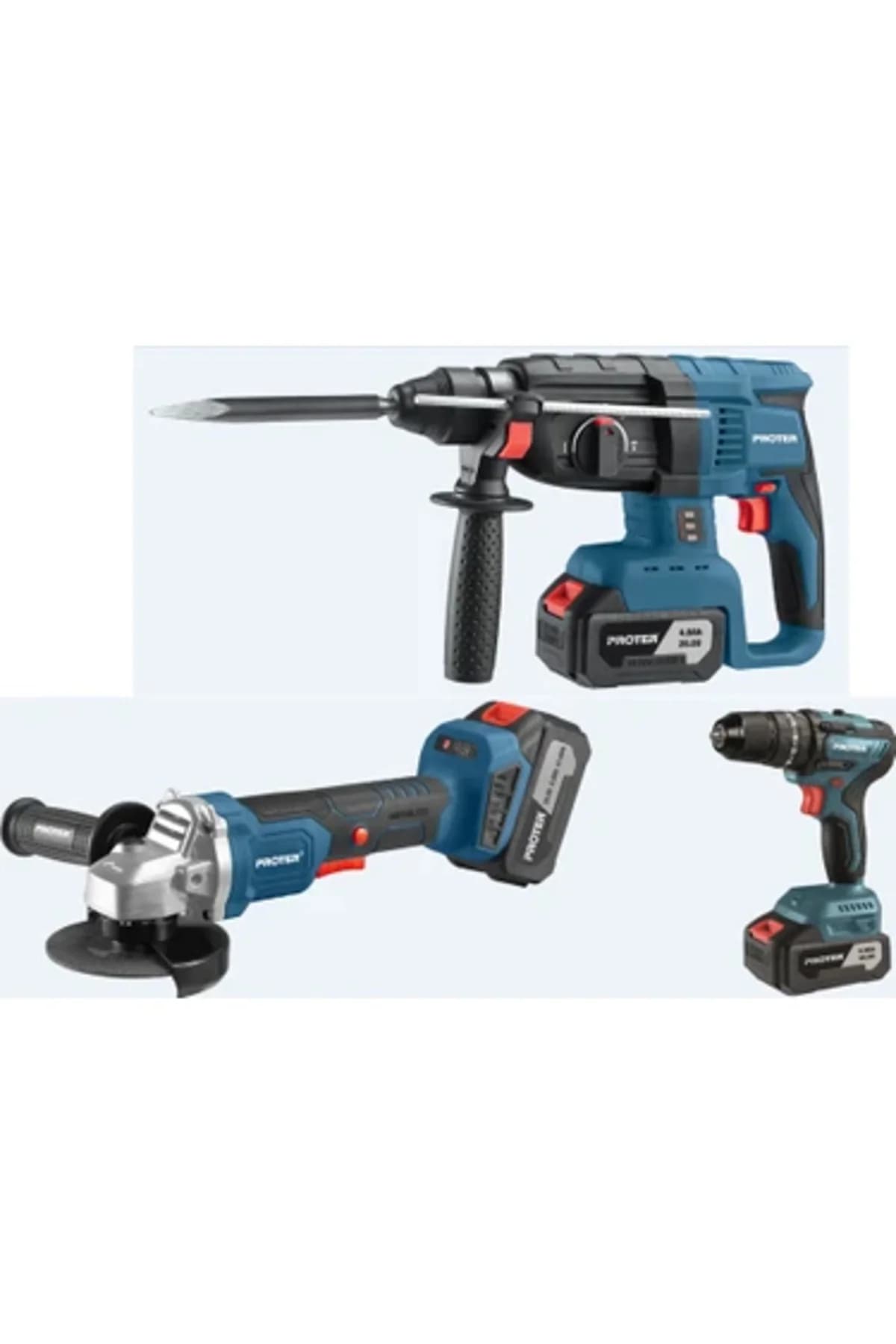 PROTER PST 903 TRİO 4.0Ah 20V Li-ion Pil Kömürsüz Şarjlı (Üçlü Makina Set)